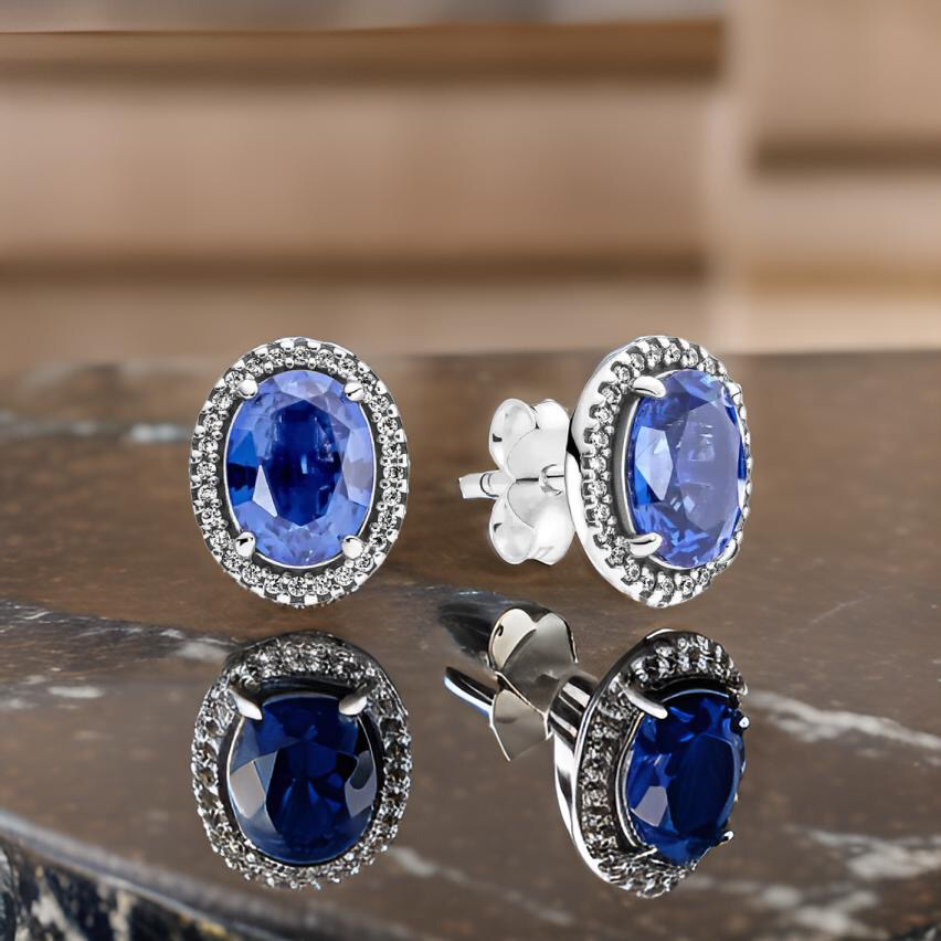 CLOUS D'OREILLES SAPHIR OVALES