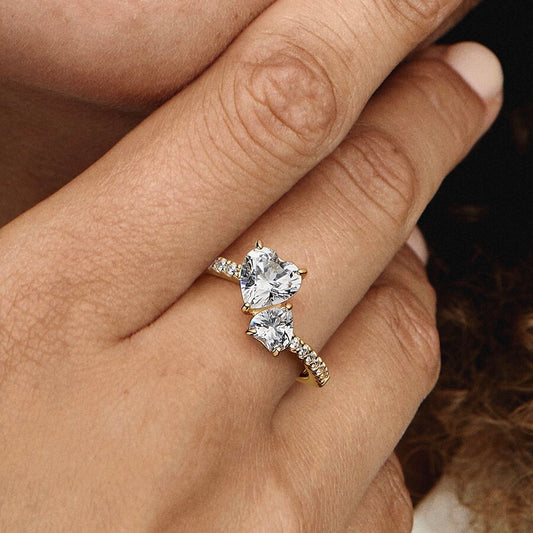 Bague double cœur en or